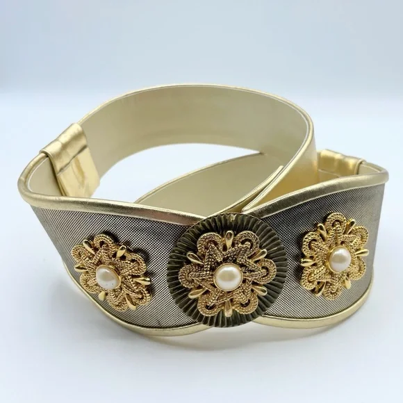 Vintage Gold Statement Belt 80s Waist Power Suit Jewelry Cinch Las Vegas EUC